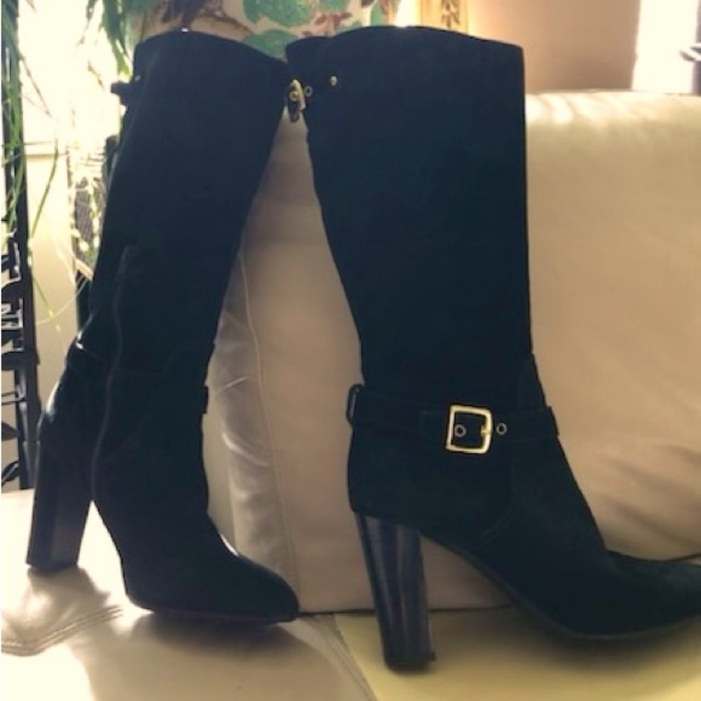 Coach Robynn black suede boots.